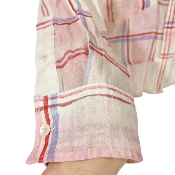 ANTHROPOLOGIE HOLDING HORSES Blush Plaid Lightweight Button-Front Shirt Size XS - Picture 4 of 8